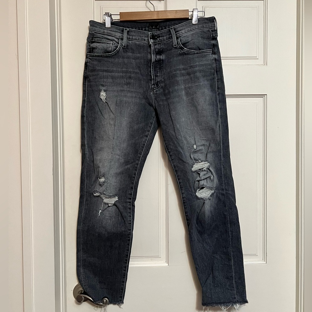 MOTHER Distressed Black-Grey Ripped Jeans